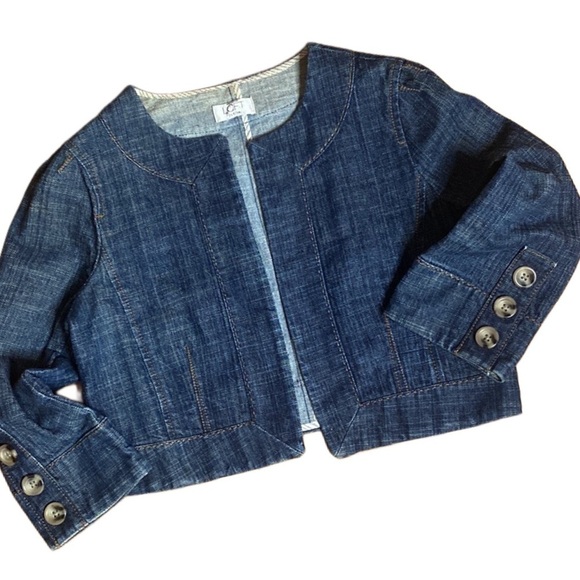 Ann Taylor Factory Jackets & Blazers - Ann Taylor Lift petites Blue dark wash denim jean bolero jacket 3/4 sleeves sz S
